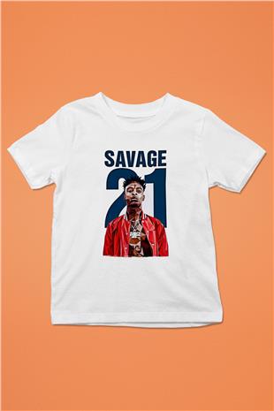 21 Savage Baskılı Beyaz Unisex Beyaz Çocuk Tişört - Tshirt