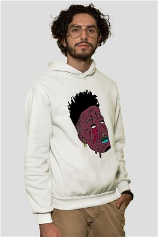 21 Savage Baskılı Beyaz Unisex Kapüşonlu Sweatshirt
