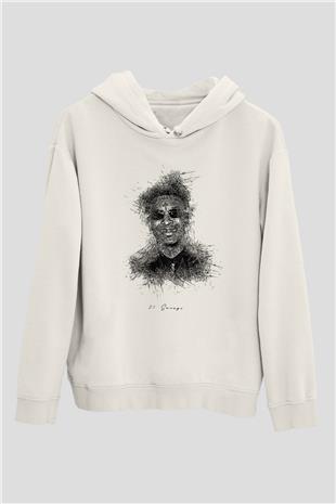 21 Savage Baskılı Beyaz Unisex Kapüşonlu Sweatshirt