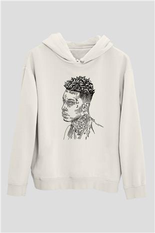 21 Savage Baskılı Beyaz Unisex Kapüşonlu Sweatshirt
