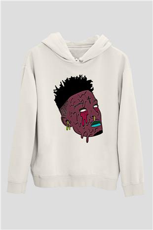 21 Savage Baskılı Beyaz Unisex Kapüşonlu Sweatshirt