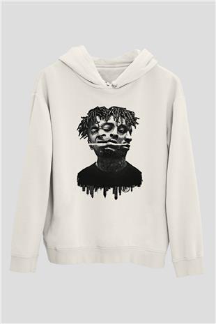 21 Savage Baskılı Beyaz Unisex Kapüşonlu Sweatshirt