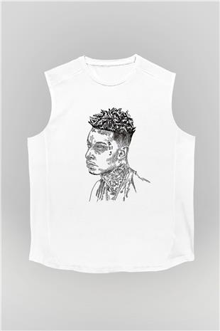 21 Savage Baskılı Beyaz Unisex Kolsuz Tişört - Tshirt