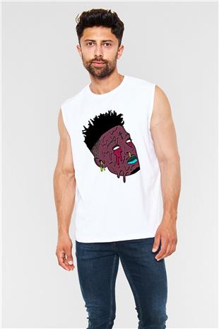 21 Savage Baskılı Beyaz Unisex Kolsuz Tişört - Tshirt