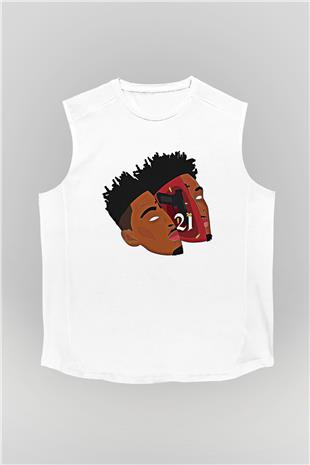 21 Savage Baskılı Beyaz Unisex Kolsuz Tişört - Tshirt