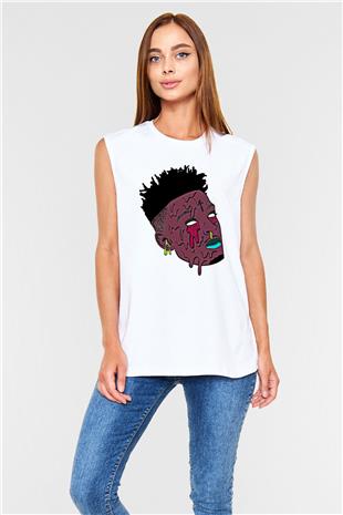 21 Savage Baskılı Beyaz Unisex Kolsuz Tişört - Tshirt