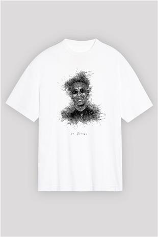 21 Savage Baskılı Beyaz Unisex Oversize Tişört - Tshirt