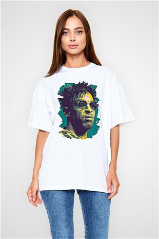 21 Savage Baskılı Beyaz Unisex Oversize Tişört - Tshirt