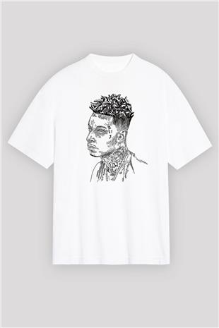 21 Savage Baskılı Beyaz Unisex Oversize Tişört - Tshirt