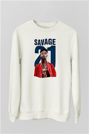 21 Savage Baskılı Beyaz Unisex Sweatshirt