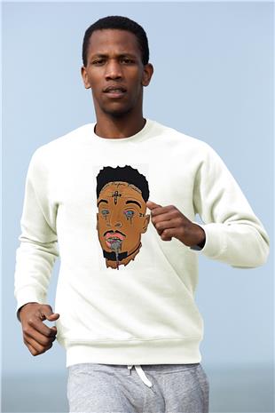 21 Savage Baskılı Beyaz Unisex Sweatshirt
