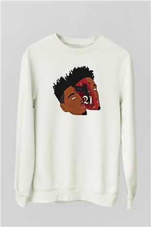 21 Savage Baskılı Beyaz Unisex Sweatshirt