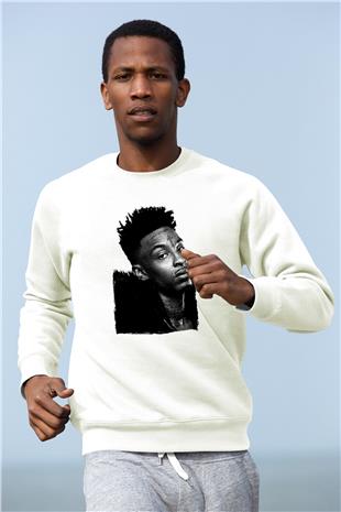 21 Savage Baskılı Beyaz Unisex Sweatshirt