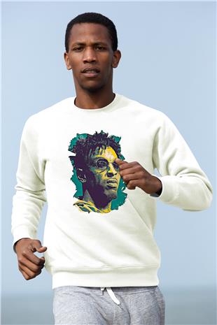 21 Savage Baskılı Beyaz Unisex Sweatshirt