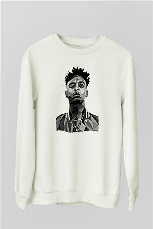 21 Savage Baskılı Beyaz Unisex Sweatshirt
