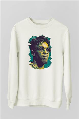 21 Savage Baskılı Beyaz Unisex Sweatshirt