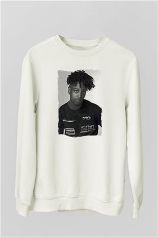 21 Savage Baskılı Beyaz Unisex Sweatshirt