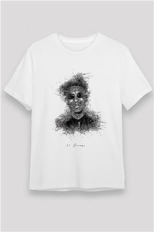 21 Savage Baskılı Unisex Beyaz Tişört - Tshirt