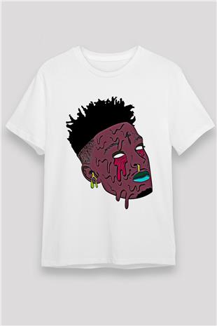 21 Savage Baskılı Unisex Beyaz Tişört - Tshirt