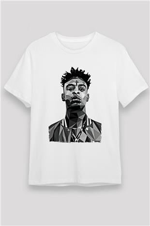 21 Savage Baskılı Unisex Beyaz Tişört - Tshirt