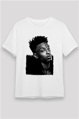 21 Savage Baskılı Unisex Beyaz Tişört - Tshirt