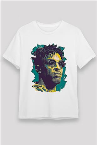 21 Savage Baskılı Unisex Beyaz Tişört - Tshirt