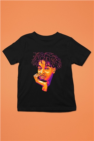 21 Savage Baskılı Unisex Siyah Çocuk Tişört - Tshirt