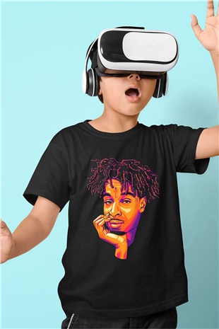 21 Savage Baskılı Unisex Siyah Çocuk Tişört - Tshirt