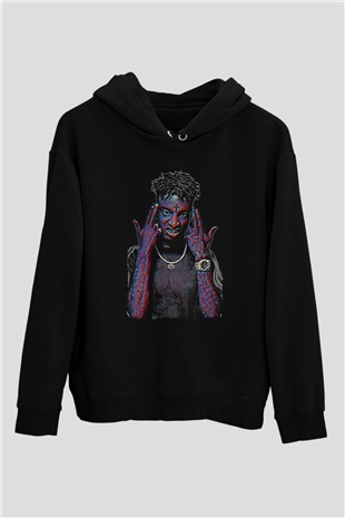 21 Savage Baskılı Unisex Siyah Hoodie
