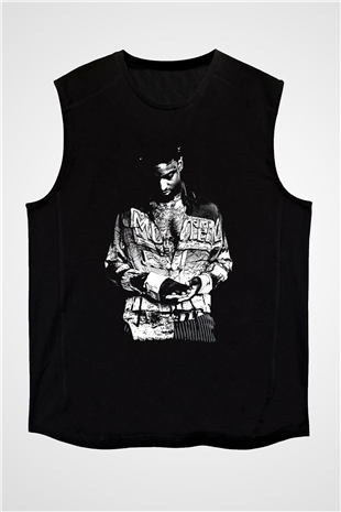21 Savage Baskılı Unisex Siyah Kolsuz Tişört - Tshirt