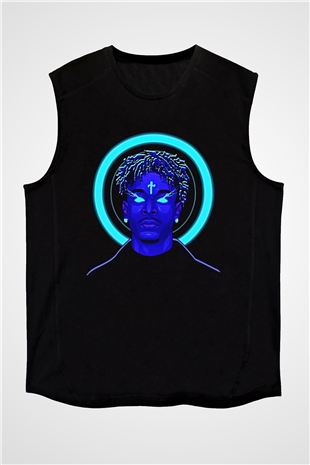 21 Savage Baskılı Unisex Siyah Kolsuz Tişört - Tshirt