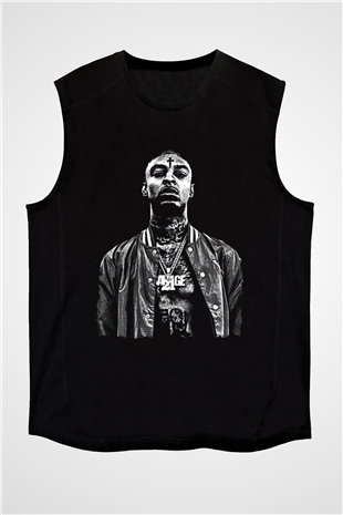 21 Savage Baskılı Unisex Siyah Kolsuz Tişört - Tshirt