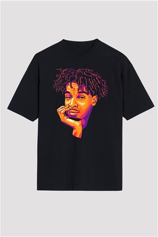 21 Savage Baskılı Unisex Siyah Oversize Tişört - Tshirt