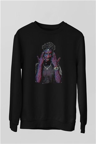 21 Savage Baskılı Unisex Siyah Sweatshirt