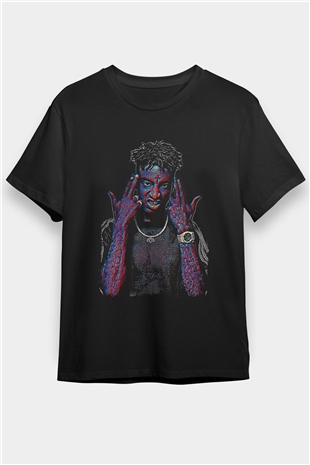 21 Savage Baskılı Unisex Siyah Tişört - Tshirt