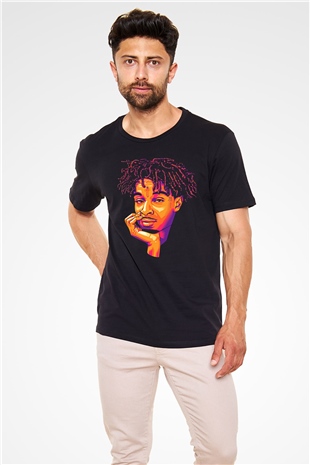 21 Savage Baskılı Unisex Siyah Tişört - Tshirt