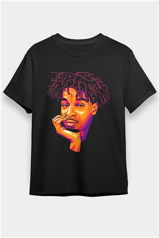 21 Savage Baskılı Unisex Siyah Tişört - Tshirt