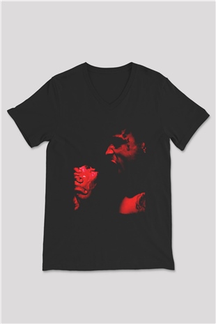21 Savage Baskılı Unisex Siyah V Yaka Tişört - Tshirt