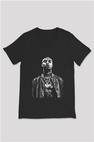 21 Savage Baskılı Unisex Siyah V Yaka Tişört - Tshirt