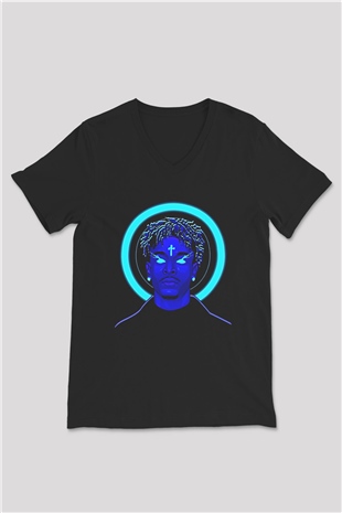 21 Savage Baskılı Unisex Siyah V Yaka Tişört - Tshirt