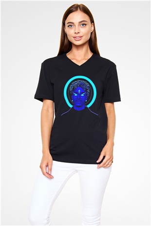 21 Savage Baskılı Unisex Siyah V Yaka Tişört - Tshirt
