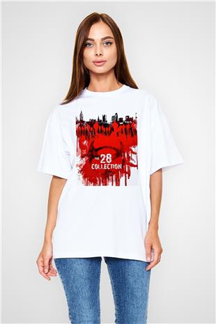 28 Days Later Baskılı Beyaz Unisex Oversize Tişört - Tshirt