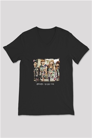 2NE1 Baskılı Unisex Siyah V Yaka Tişört