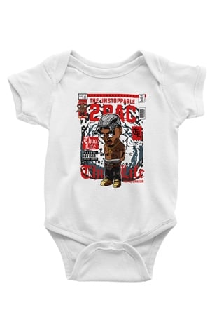 2PAC Baskılı Unisex Beyaz Bebek Body - Zıbın