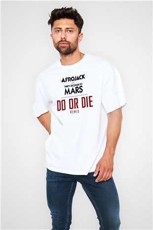 30 Seconds To Mars Baskılı Unisex Beyaz Oversize Tişört