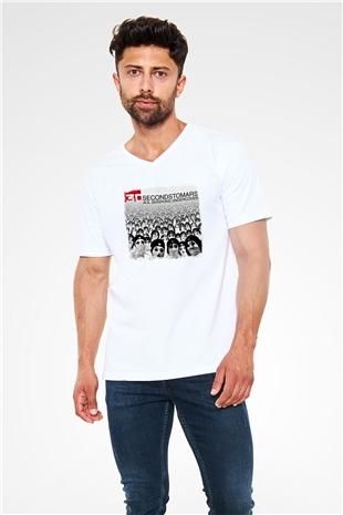 30 Seconds To Mars Baskılı Unisex Beyaz V Yaka Tişört