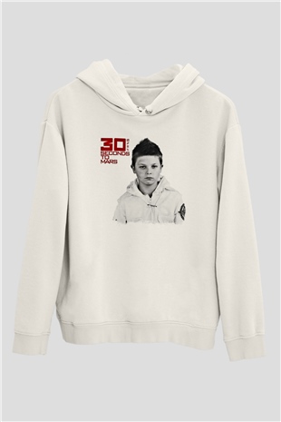 30 Seconds To Mars Baskılı Unisex Beyaz Hoodie