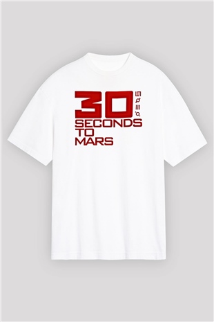 30 Seconds To Mars Baskılı Unisex Beyaz Oversize Tişört
