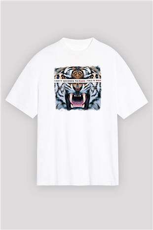 30 Seconds To Mars Baskılı Unisex Beyaz Oversize Tişört