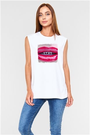 30 Seconds To Mars Baskılı Unisex Beyaz Kolsuz Tişört